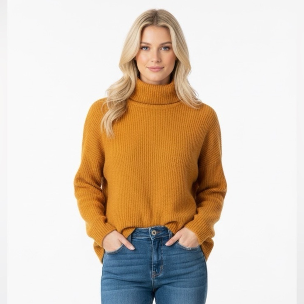 Vintage Princeton Club mustard hood knit turtleneck sweater size small